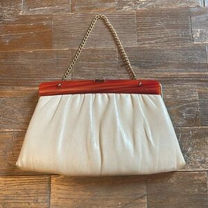 Vintage Pleated Leather Lucite Top Clutch Purse🖤